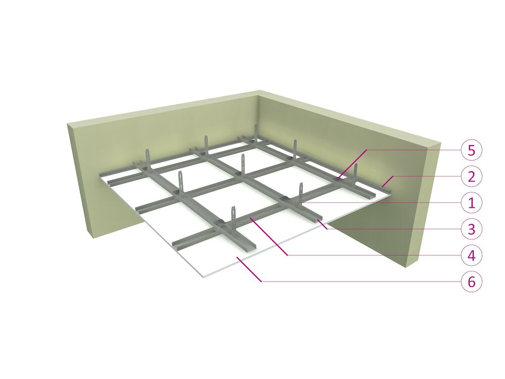 Plafond op dubbele CD60 structuur met ankerhangers - 12,5mm Createx